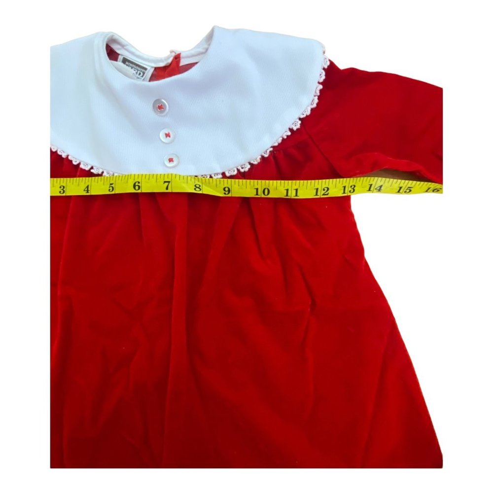Vintage Girls Montgomery Ward Lace Bib Collar Red Velvet Holiday Dress 2/3T - Picture 8 of 14